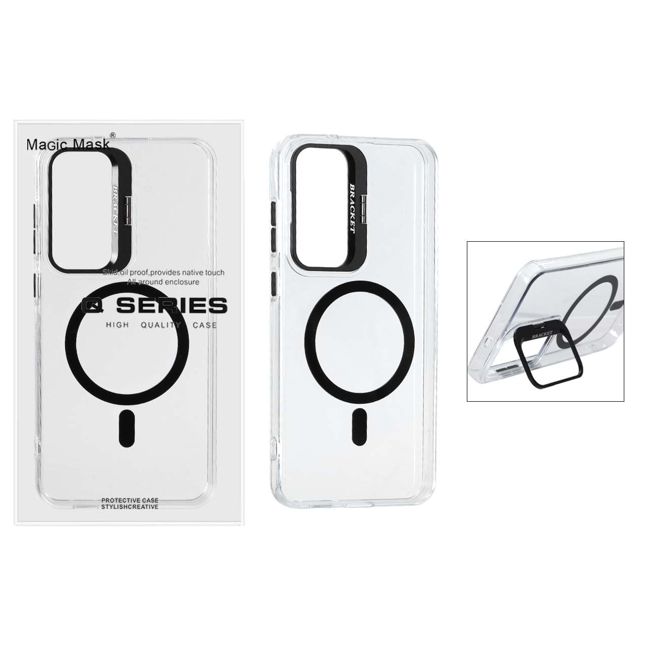 قاب اورجینال Q Series Bracket کریستالی Magsafe لنز استندشو Samsung Galaxy S25 FE – مشکی (پک دار )