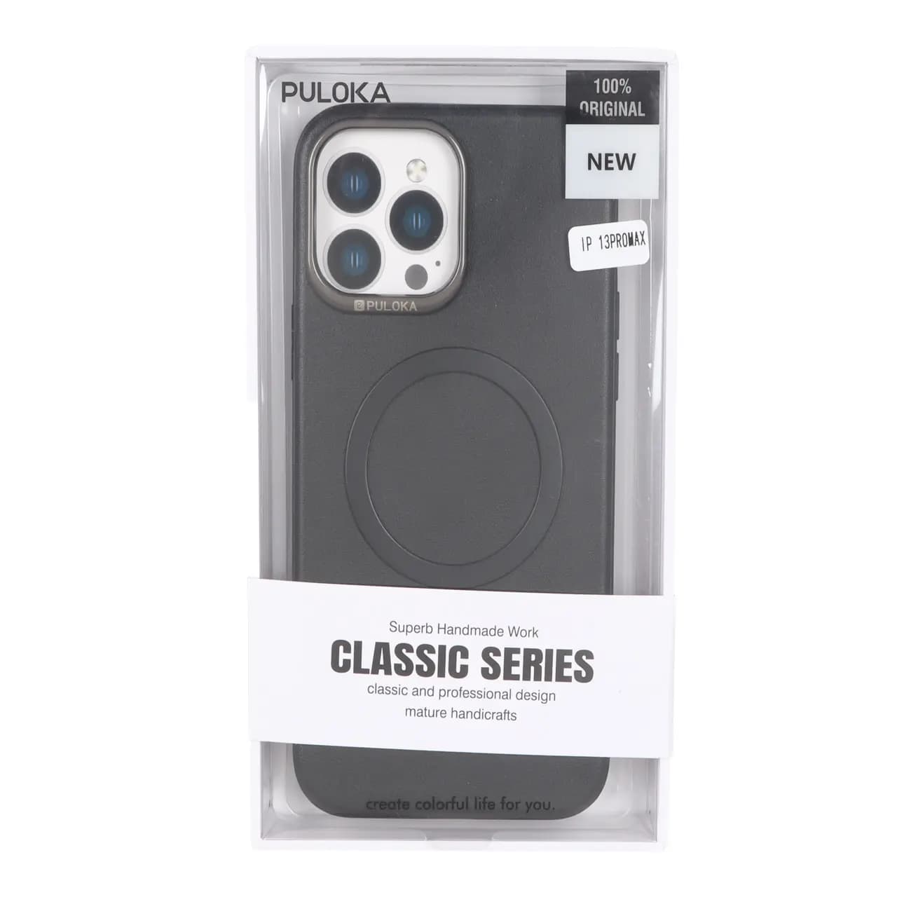 قاب Puloka چرمی Magnet فلزی دور لنز براق Apple iPhone 13 Pro Max – مشکی (پک دار)