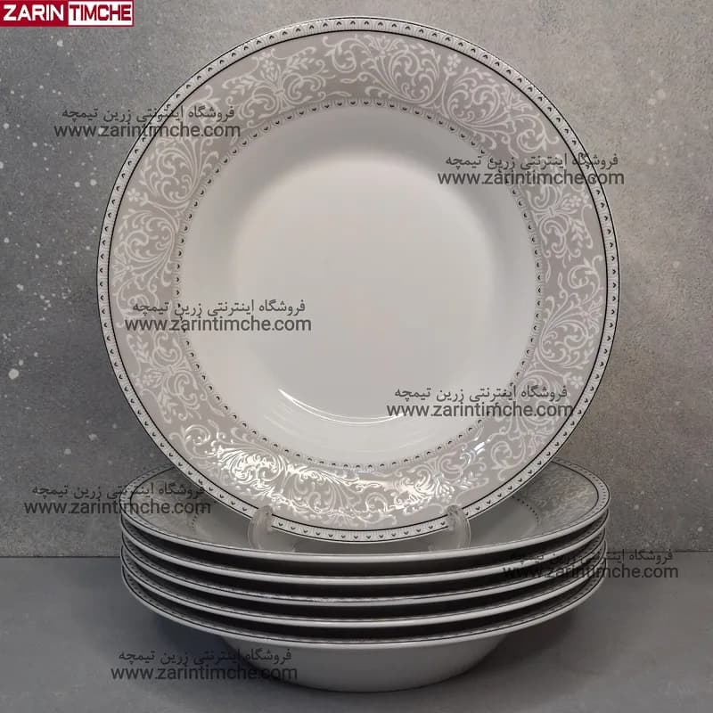 بشقاب خورشت خوری چینی زرین مدل ورونا طوسی — تصویر ۵