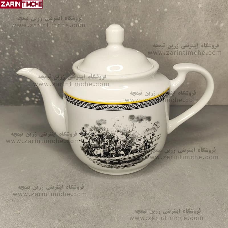قوری استوانه بزرگ چینی زرین مدل ویلیج