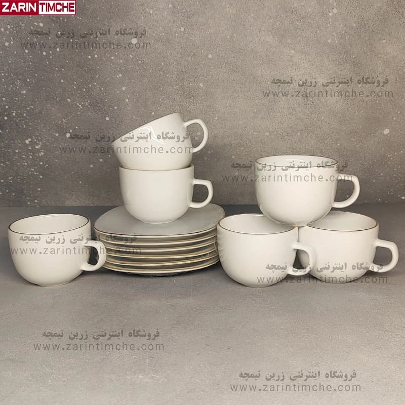 فنجان و نعلبکی چایخوری چینی زرین مدل زرین لب طلا مربع — تصویر ۲