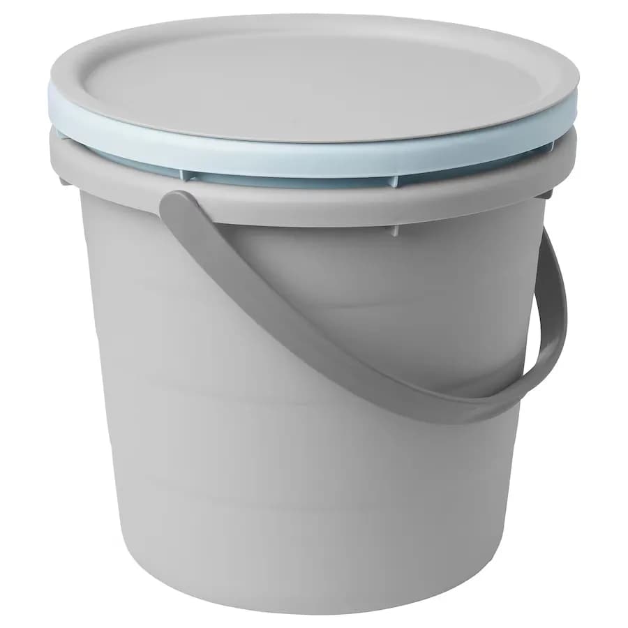 ست 3 تکه سطل درب دار ایکیا PEPPRIG، خاکستری/آبی