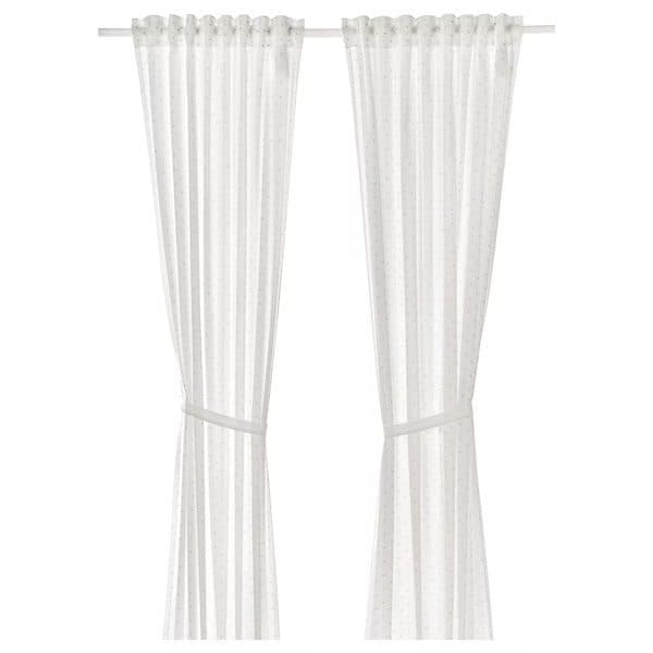 1 جفت پرده پشت کراوات ایکیا LEN طرح خال‌خالی/سفید، 120×300 سانتی‌متر