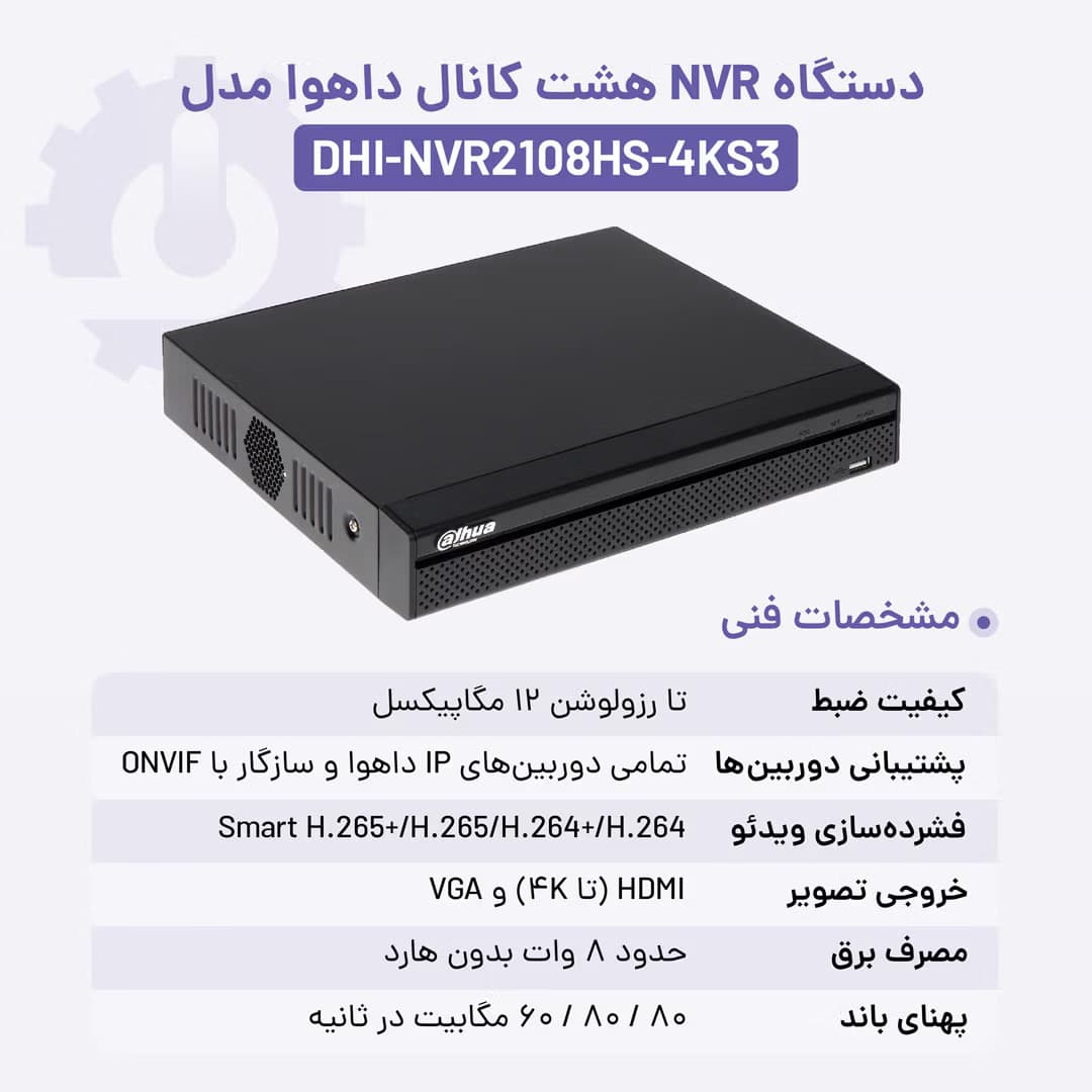 دستگاه ان وی آر 8 کانال داهوا مدل DHI-NVR2108HS-4KS3 — تصویر ۸