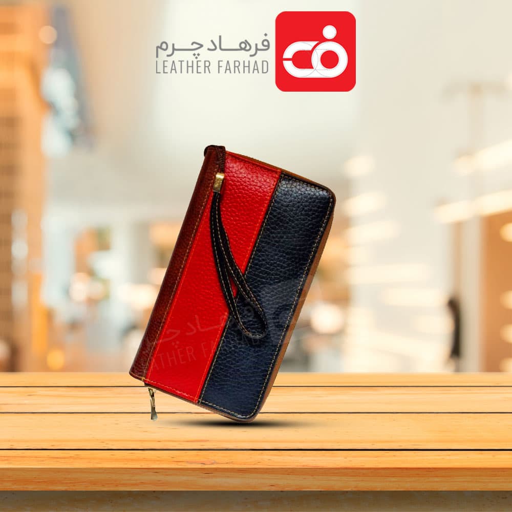کیف پول پالتویی زنانه دور زیپ بند دار چرم طبیعی،تبریز