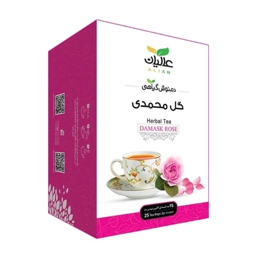 دمنوش گل محمدی کیسه ای 25 عددی عالیان سالم ک طبیعی بدون اسانس دمنوش گیاهی تی بگ
