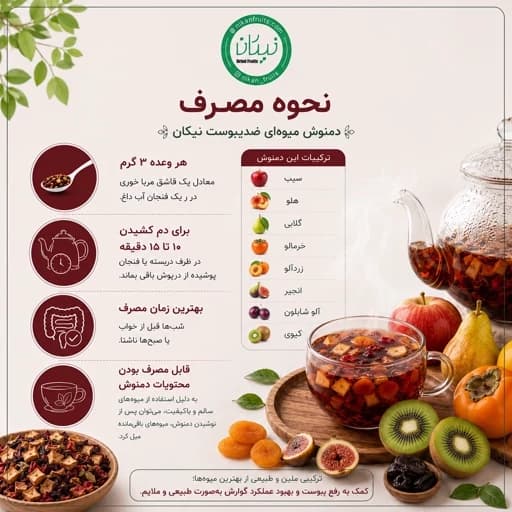 دمنوش میوه ای ضد یبوست و ارگانیک نیکان