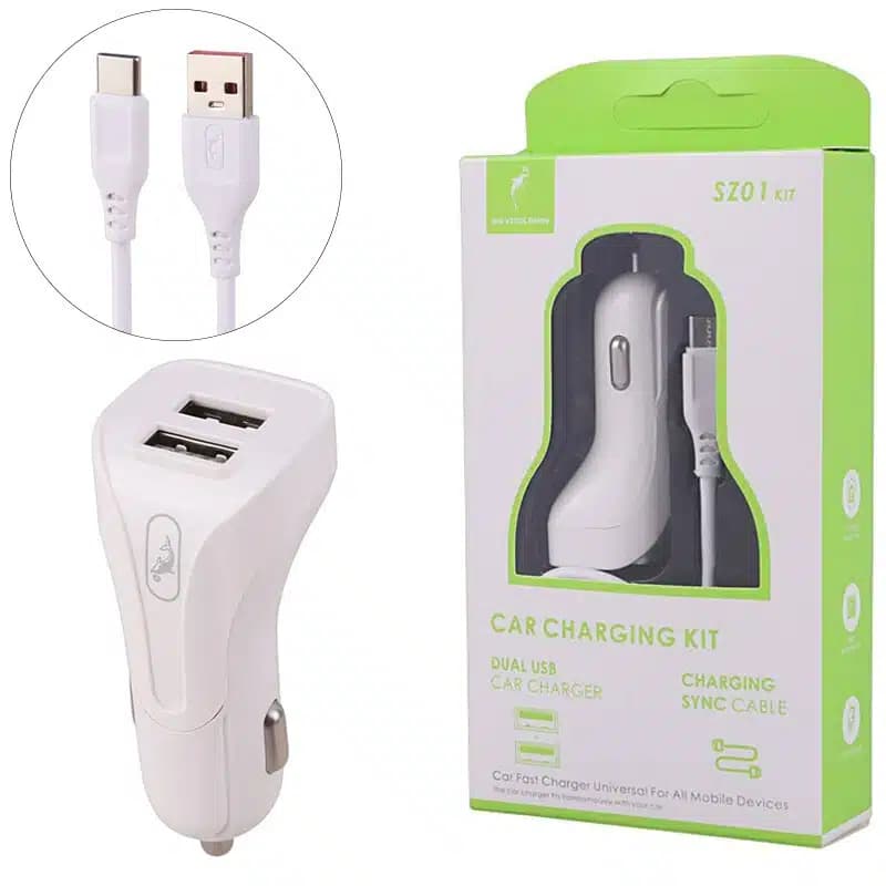 شارژر فندکی فست 12 وات اسکای دلفین SZ01 Kit + کابل تایپ سی