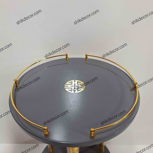 میز چوبی تلفن و آباژور 2 طبقه گرد طوسی — تصویر ۳