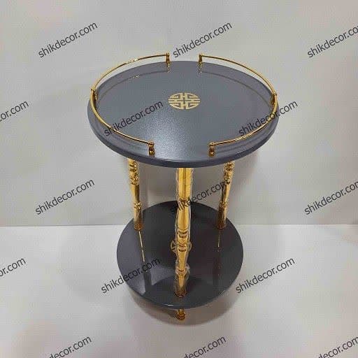 میز چوبی تلفن و آباژور 2 طبقه گرد طوسی