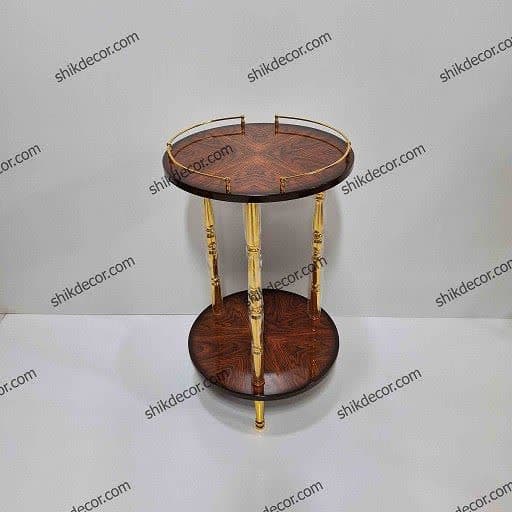 میز چوبی تلفن و آباژور 2 طبقه گرد ساده