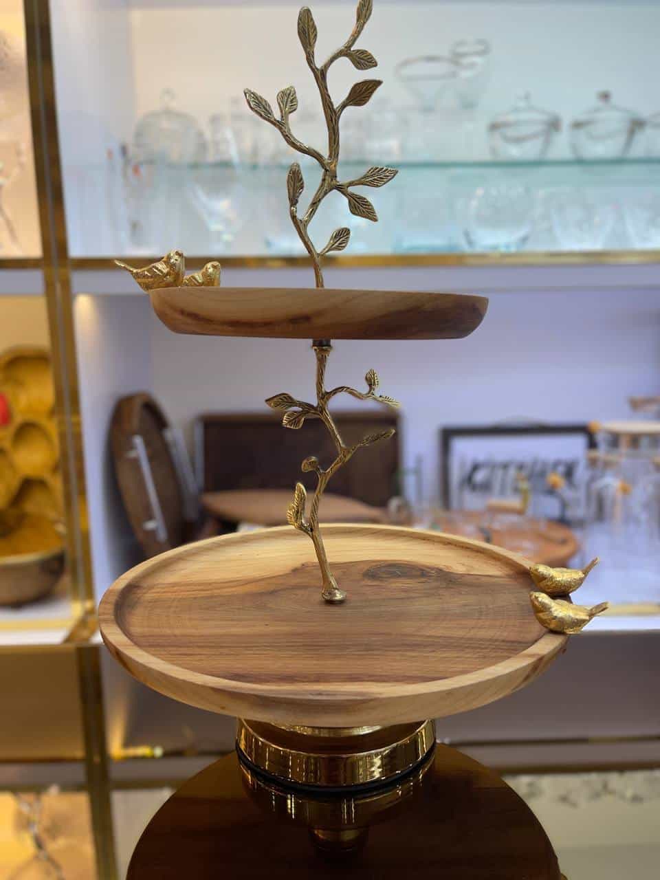شیرینی خوری دوطبقه چوبی برنجی کد 1386
