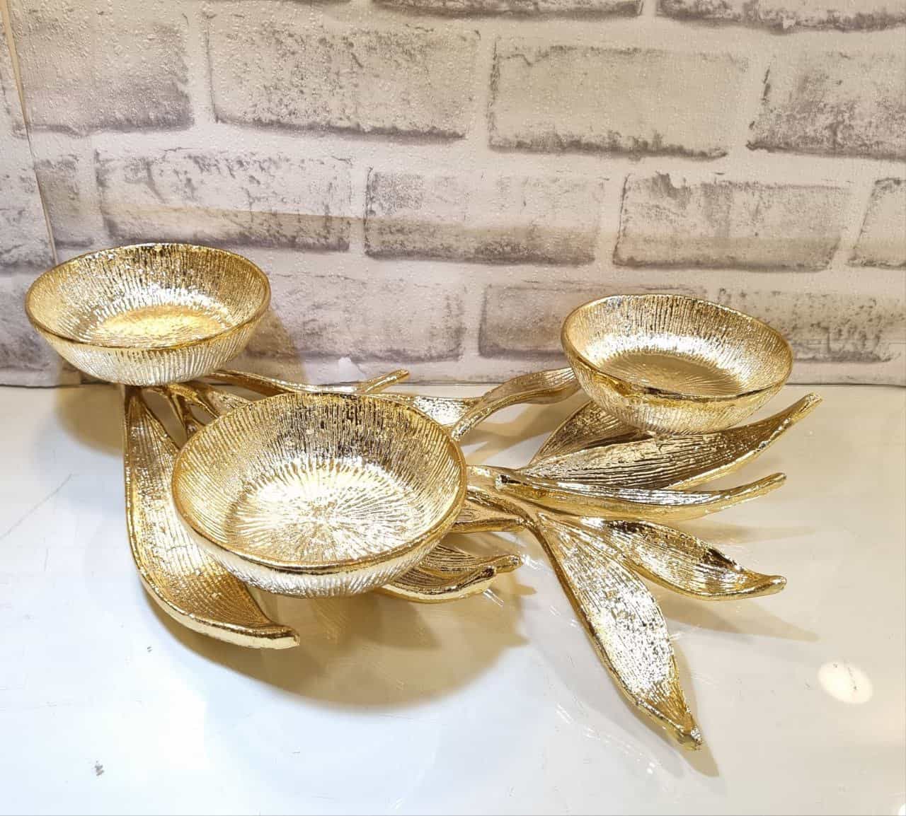 سرویس پذیرایی آلومنیومی طرح برگ طلایی براق 7 پارچه کد BRGT00 — تصویر ۱۲