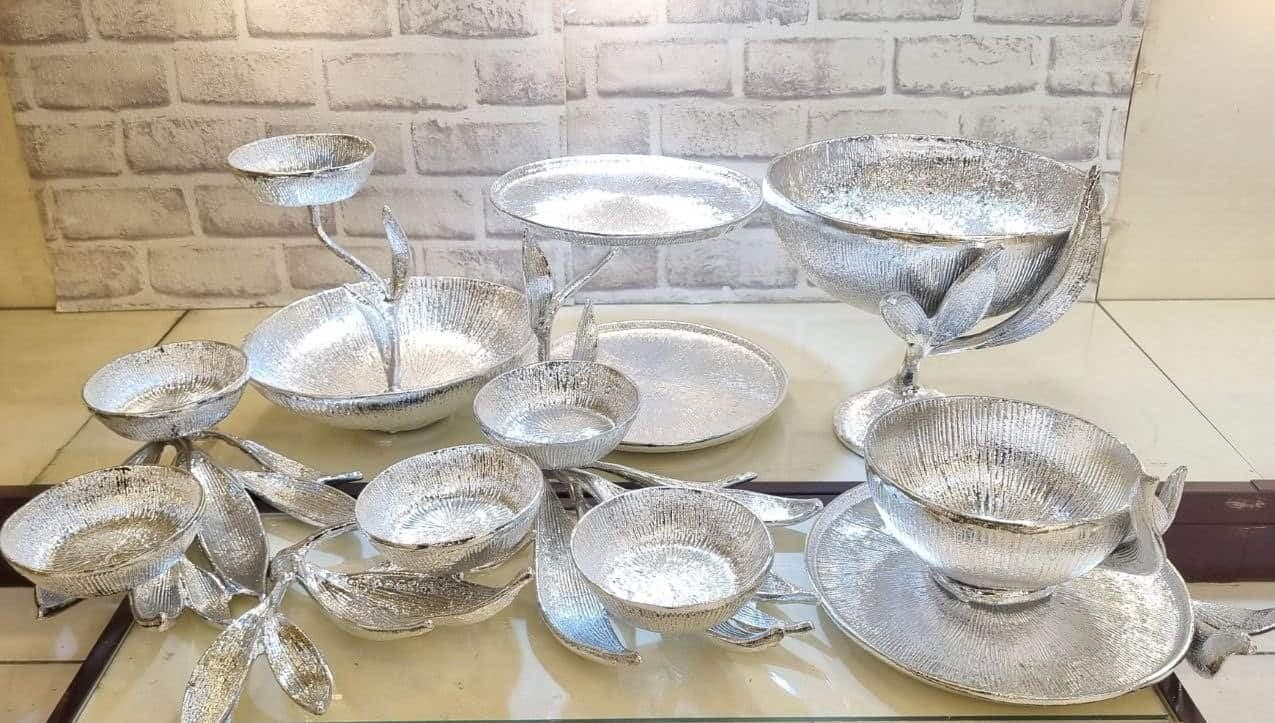 سرویس پذیرایی آلومنیومی طرح برگ نقره ای براق 7 پارچه کد BRGN00