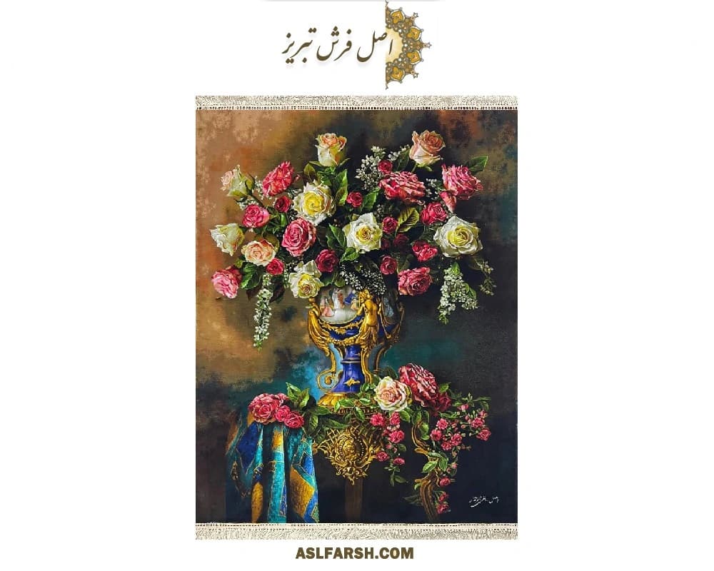 تابلو فرش دستباف گل گلدان سلطان — تصویر ۵