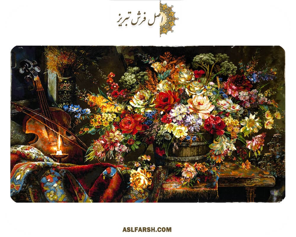 تابلو فرش دستباف گل و ویولن