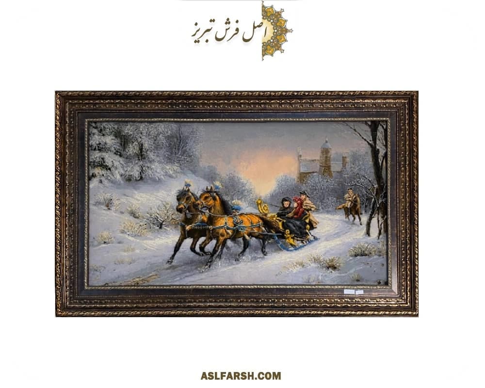 تابلو فرش دستباف سورتمه سوار — تصویر ۴