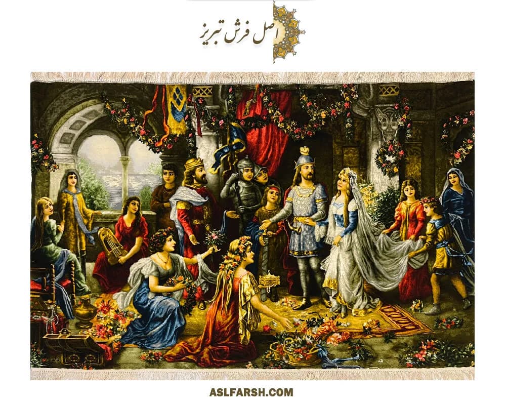 تابلو فرش دستباف تاجگذاری حضرت سلیمان (ذرع و نیم) — تصویر ۳