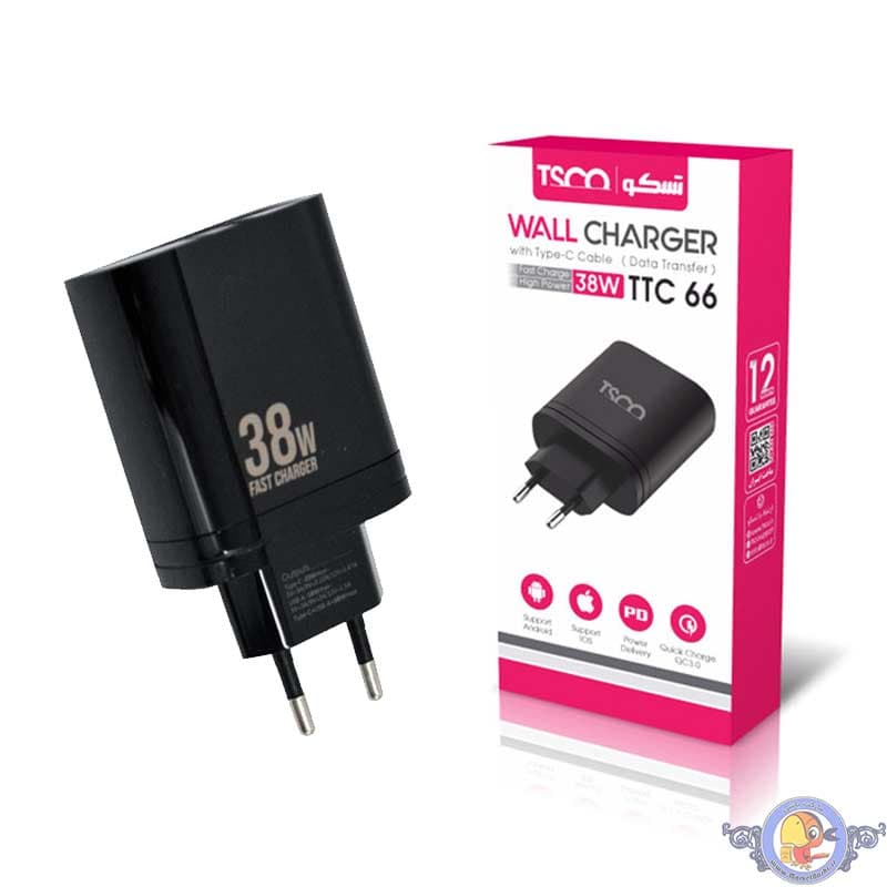شارژر دیواری ۲ پورت تسکو مدل TTC 66 ۳8W