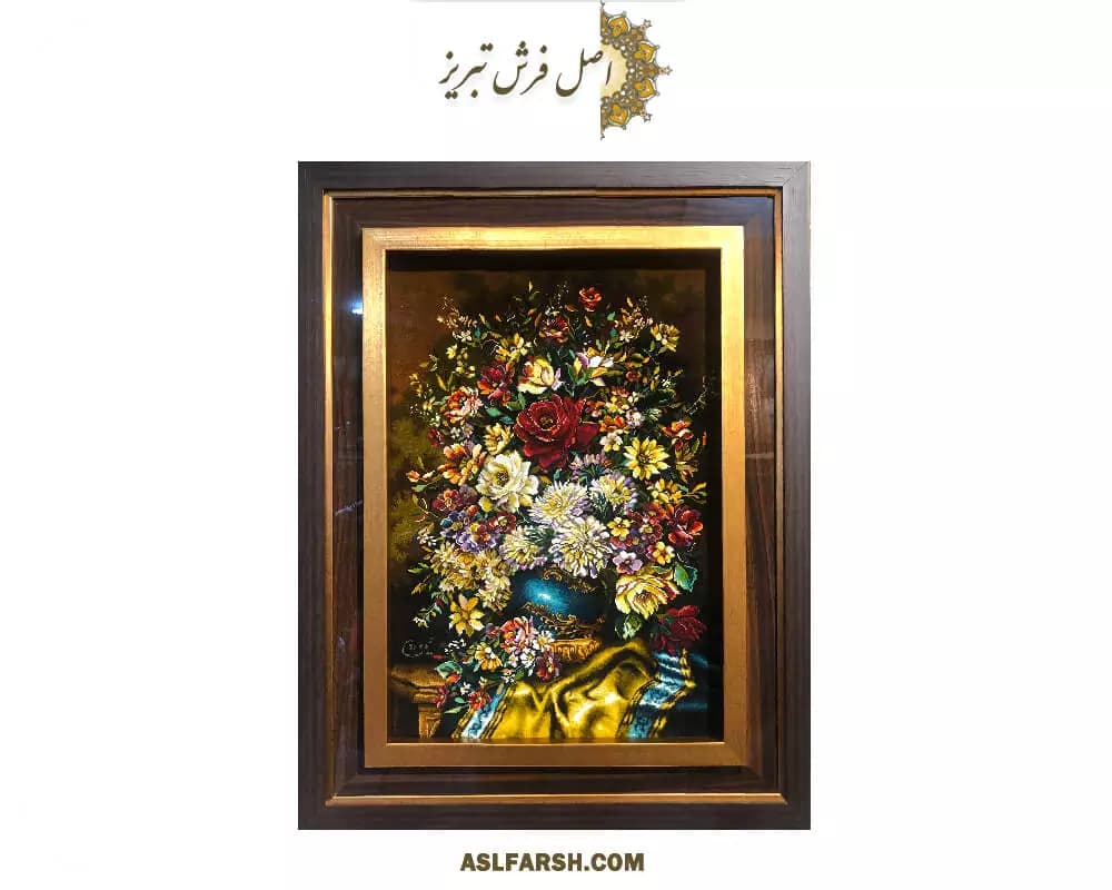 تابلو فرش دستباف گل ترمه زرد — تصویر ۳