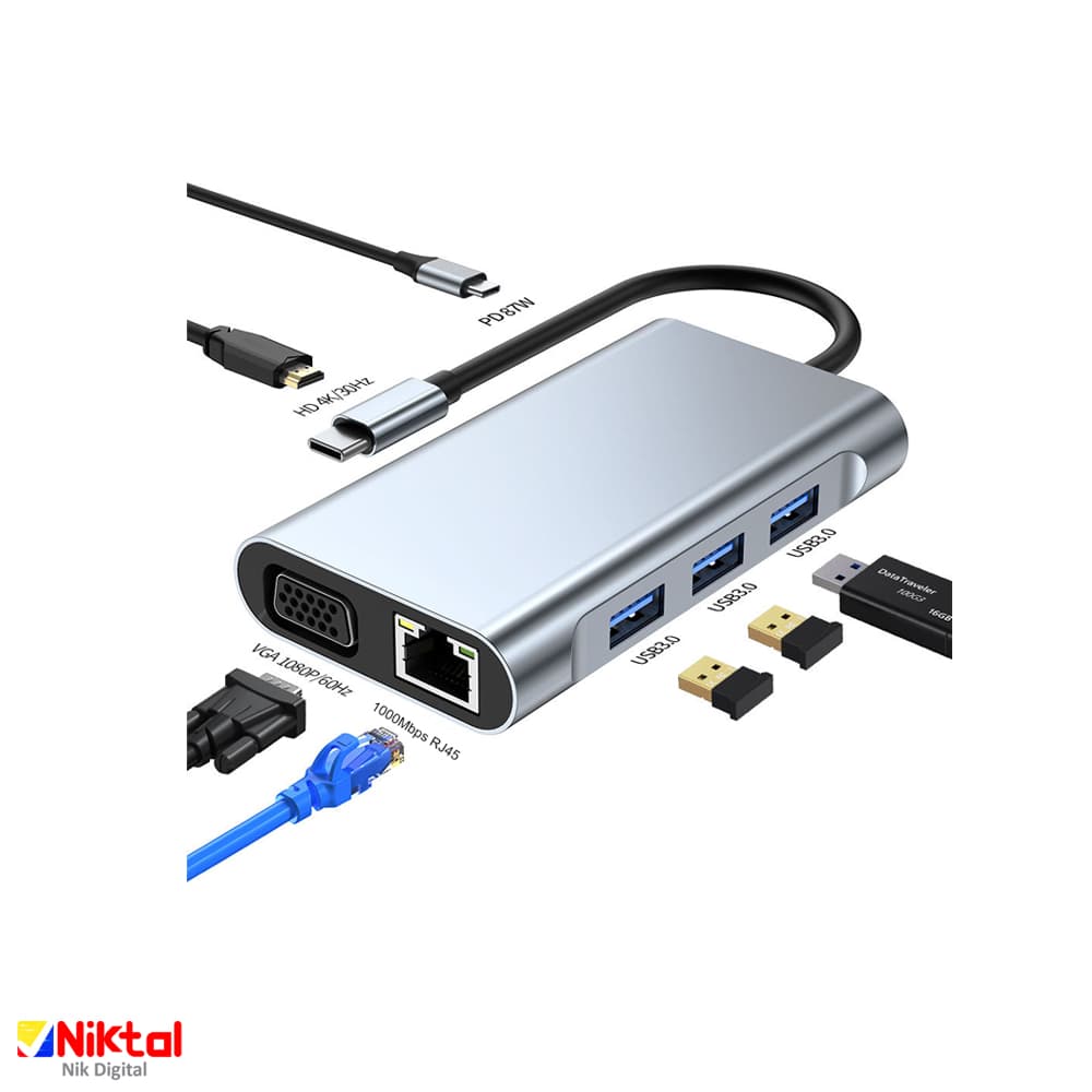 تبدیل و هاب 7 پورت USB-C/Type-C مدل BYL-2111