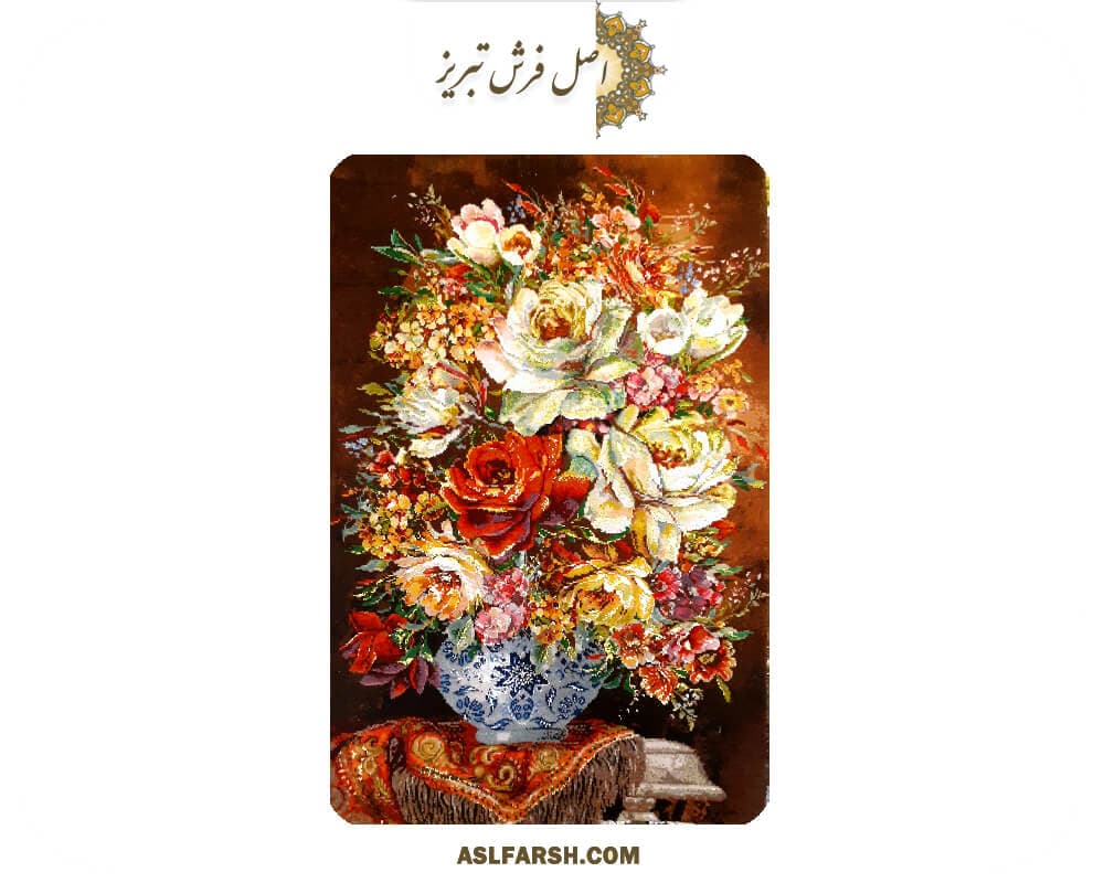 تابلو فرش گل ترمه قرمز — تصویر ۳