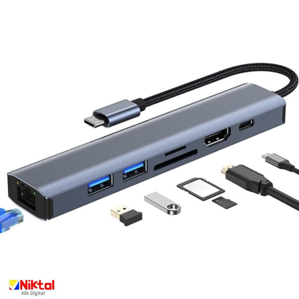 تبدیل و هاب 7 پورت USB-C/Type-C مدل BYL-2303