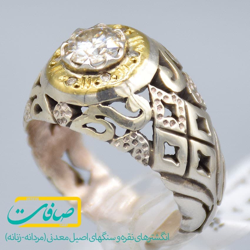 انگشتر موزانایت تراشدار با 6 عدد الماس مردانه «کد 2904»