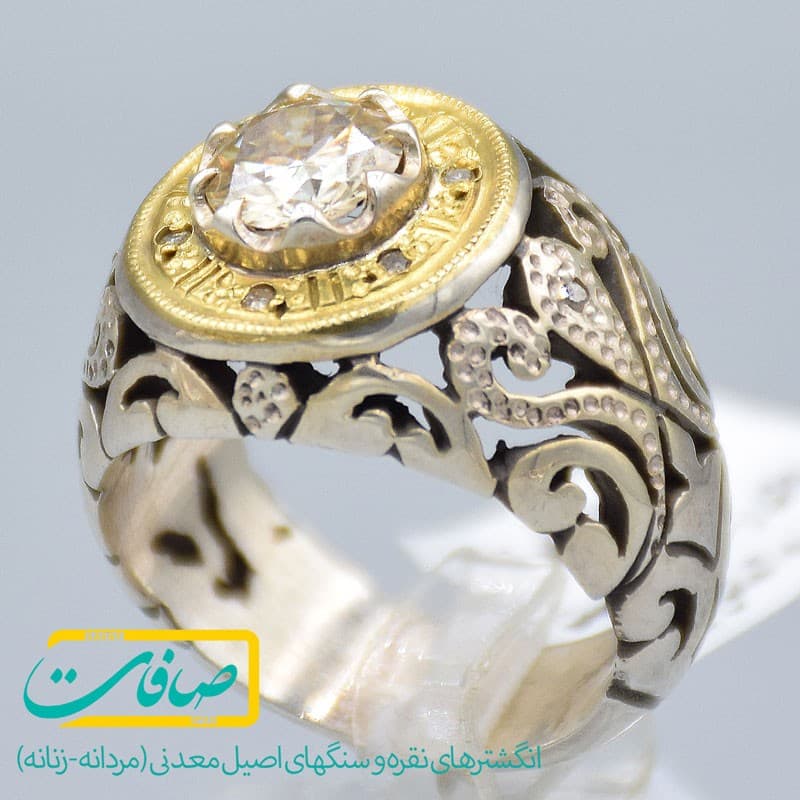 انگشتر موزانایت تراشدار با 8 عدد الماس مردانه «کد 2894»