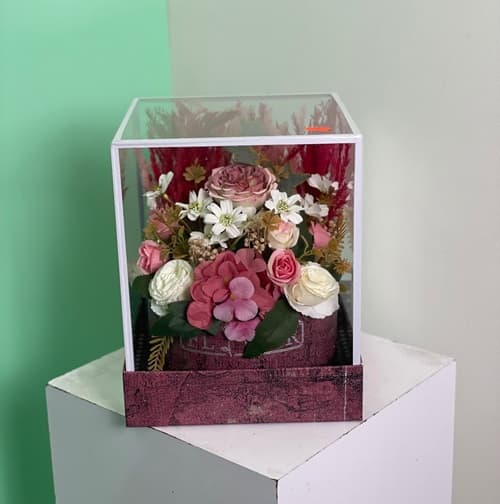 باکس گل مصنوعی شیشه ای رز کد 1205