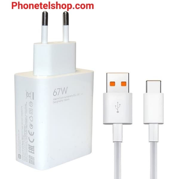 شارژر اورجینال شیائومی 67 وات همراه با کابل اورجینال 67w
