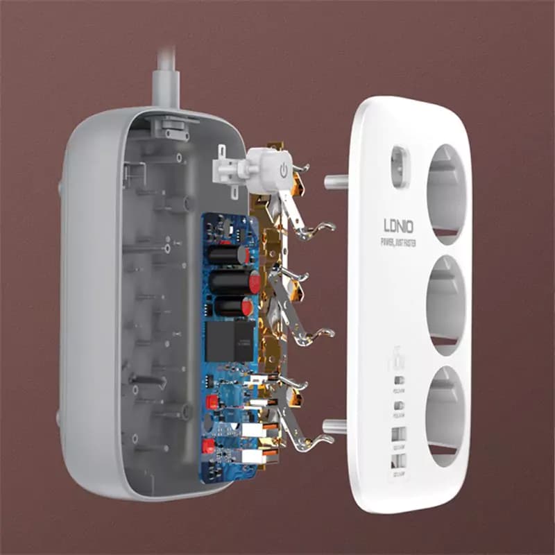 چند راهی 3 خانه برق ارت دار الدینیو SE3436 با کابل 2 متری + شارژر USB و Type-C — تصویر ۵