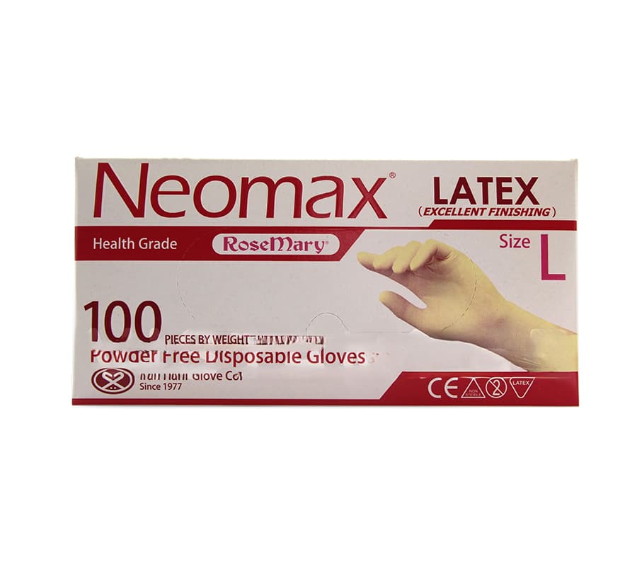 دستکش لاتکس نئومکس NEOMAX حریر ایران همه سایز S،M،L،XS تعداد 100 — تصویر ۵