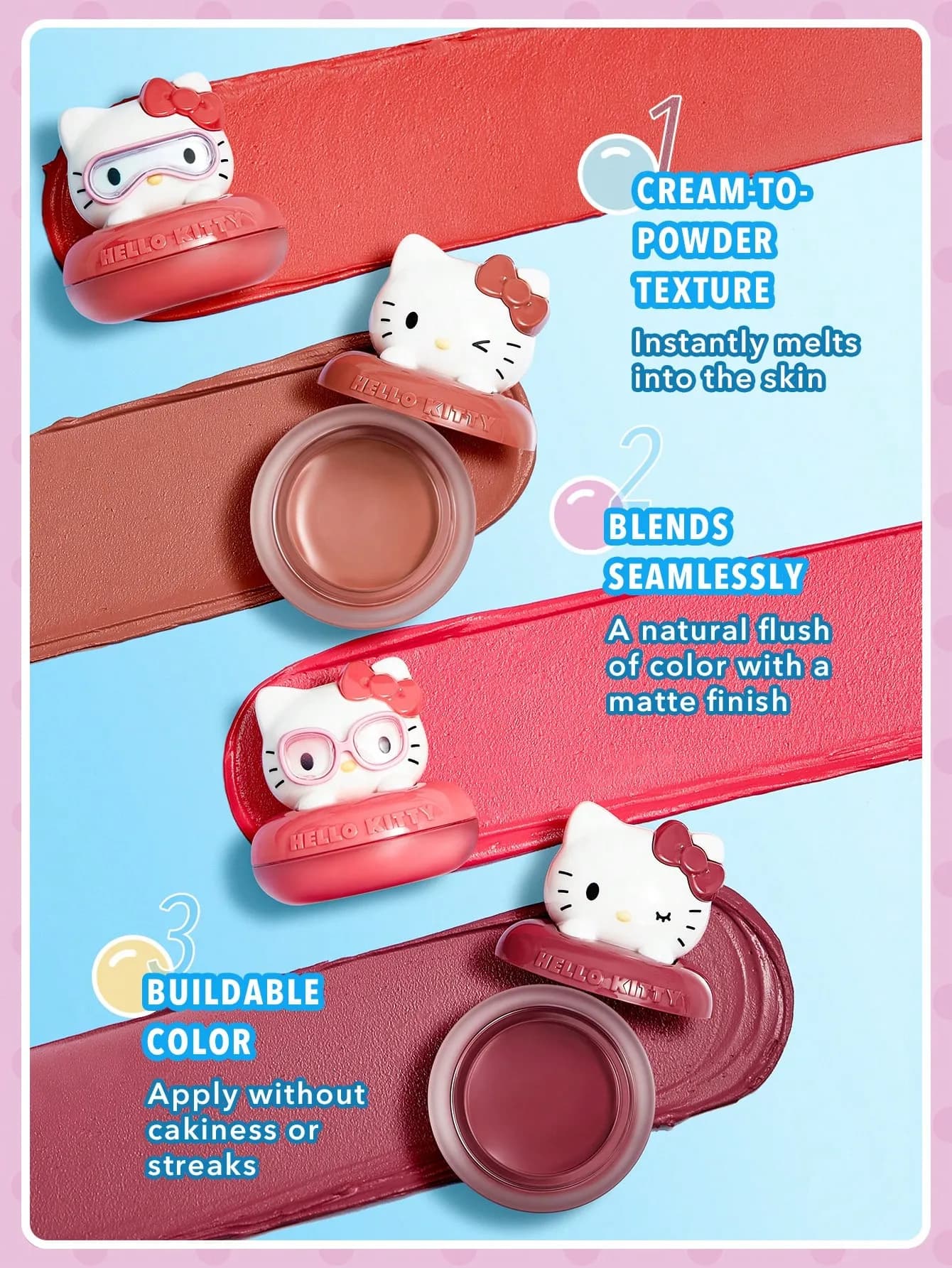 رژ گونه کرمی شیگلم Sheglam سری Hello Kitty رنگ Sun Suit — تصویر ۱۱