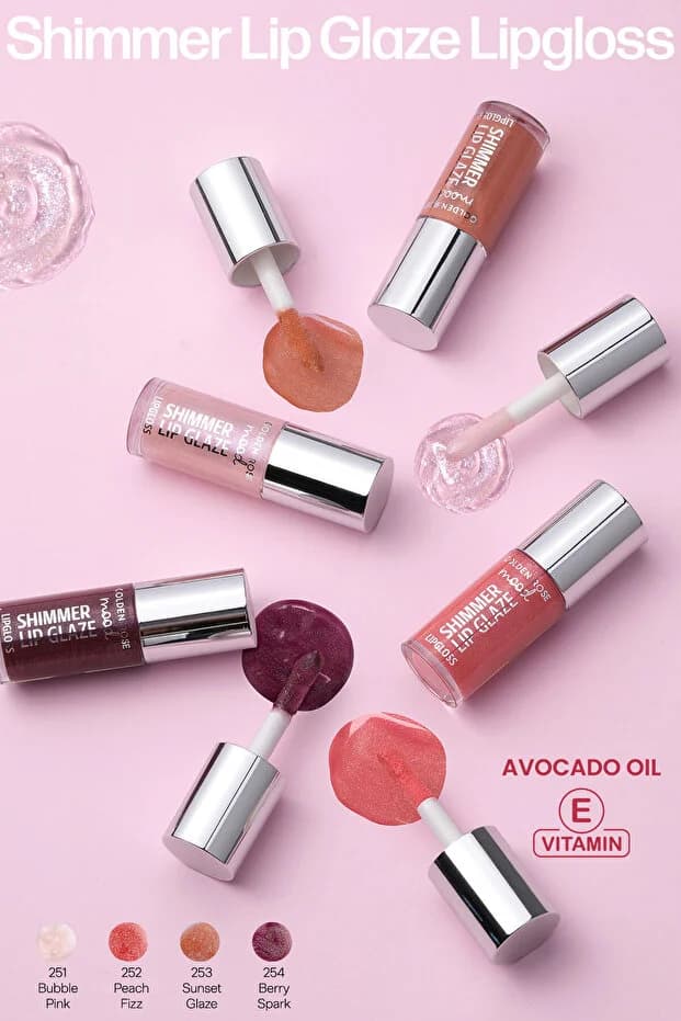 لیپ گلاس شاین دار گلدن رز Golden Rose مدل Shimmer Lip Glaze رنگ Peach Fizz شماره 252 — تصویر ۳