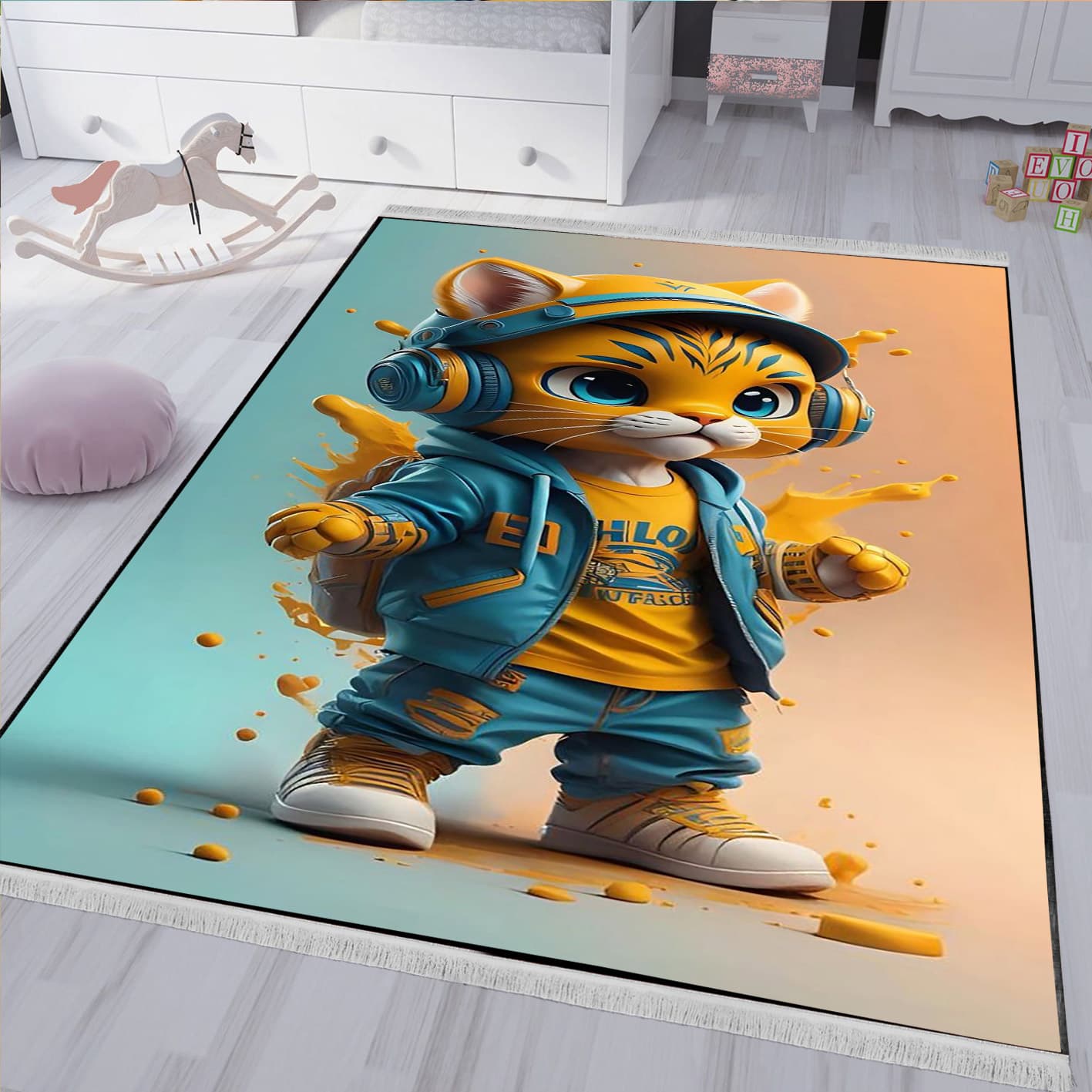 فرش چاپی پسرانه طرح بچه گربه بامزه WA-4732