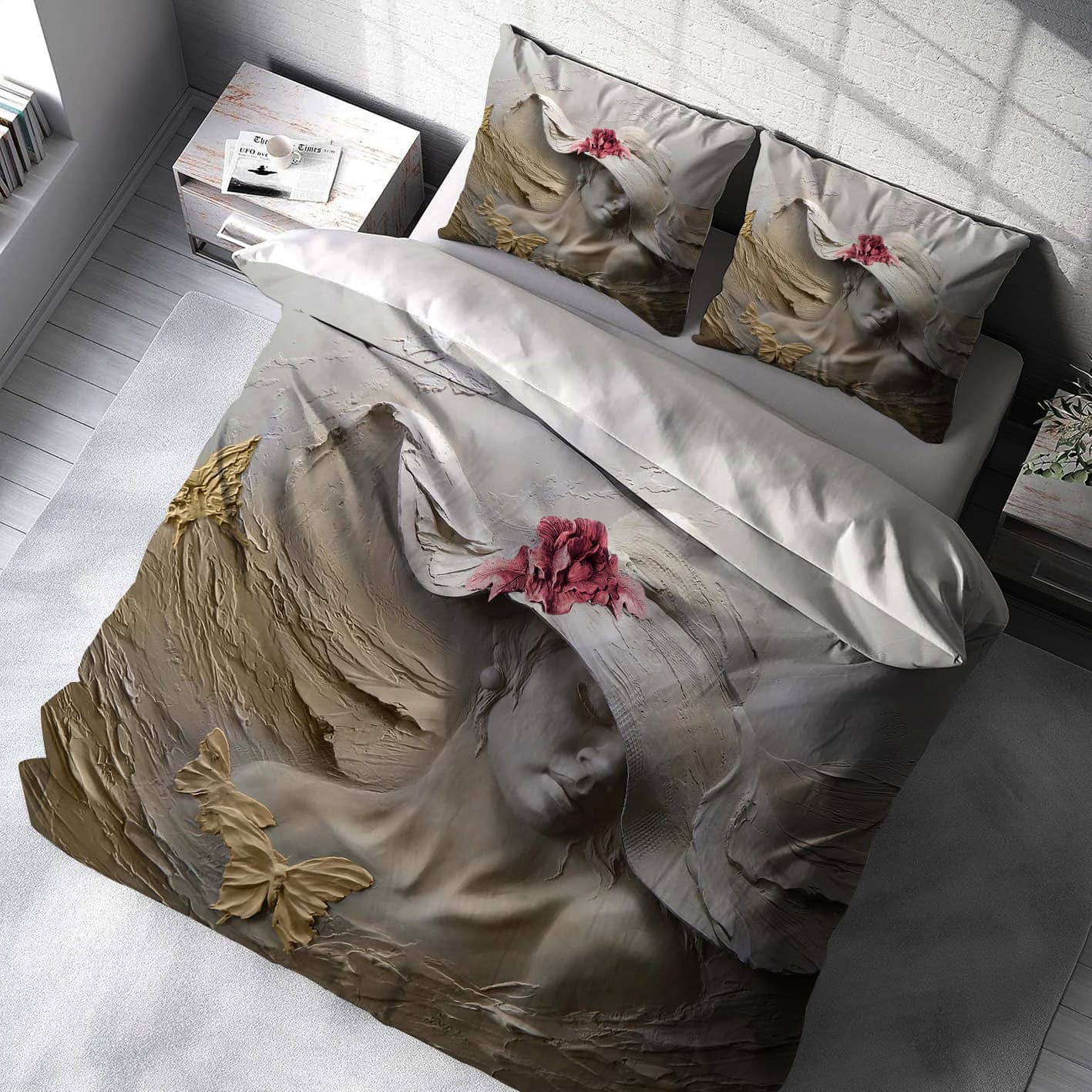 ست روتختی دو نفره طرح چهره زن کلاهی BAs-2738 — تصویر ۲