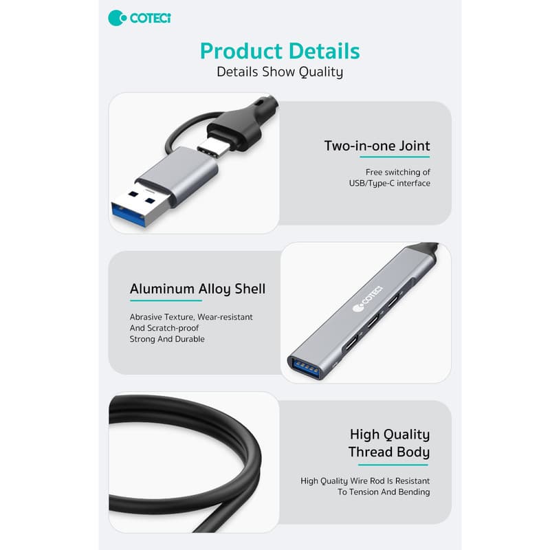 هاب 4 پورت USB/USB-C کوتتسی مدل OF-003 — تصویر ۱۲