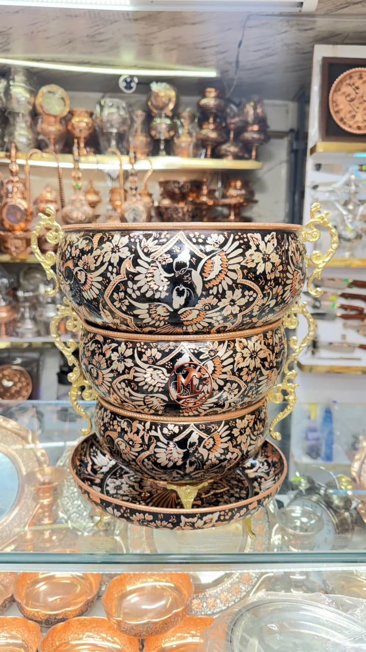 ست پذیرایی مسی نقره کوب بزرگ — تصویر ۸