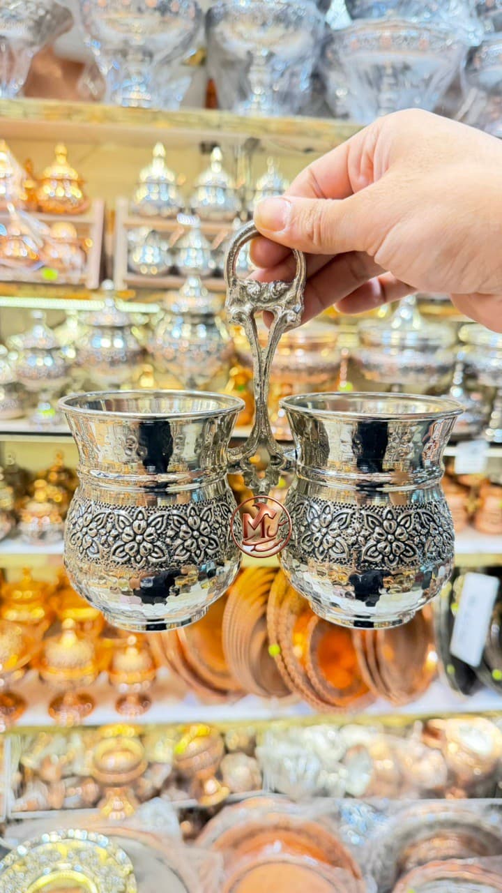 جاقاشق دو قلو مسی کروم دسته نقره ای