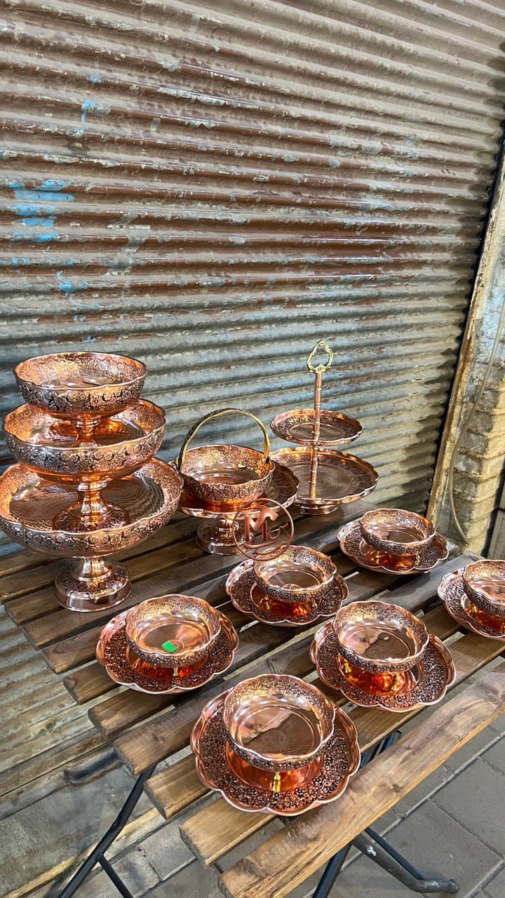 ست پذیرایی گلبرگ تک پایه مسی — تصویر ۶