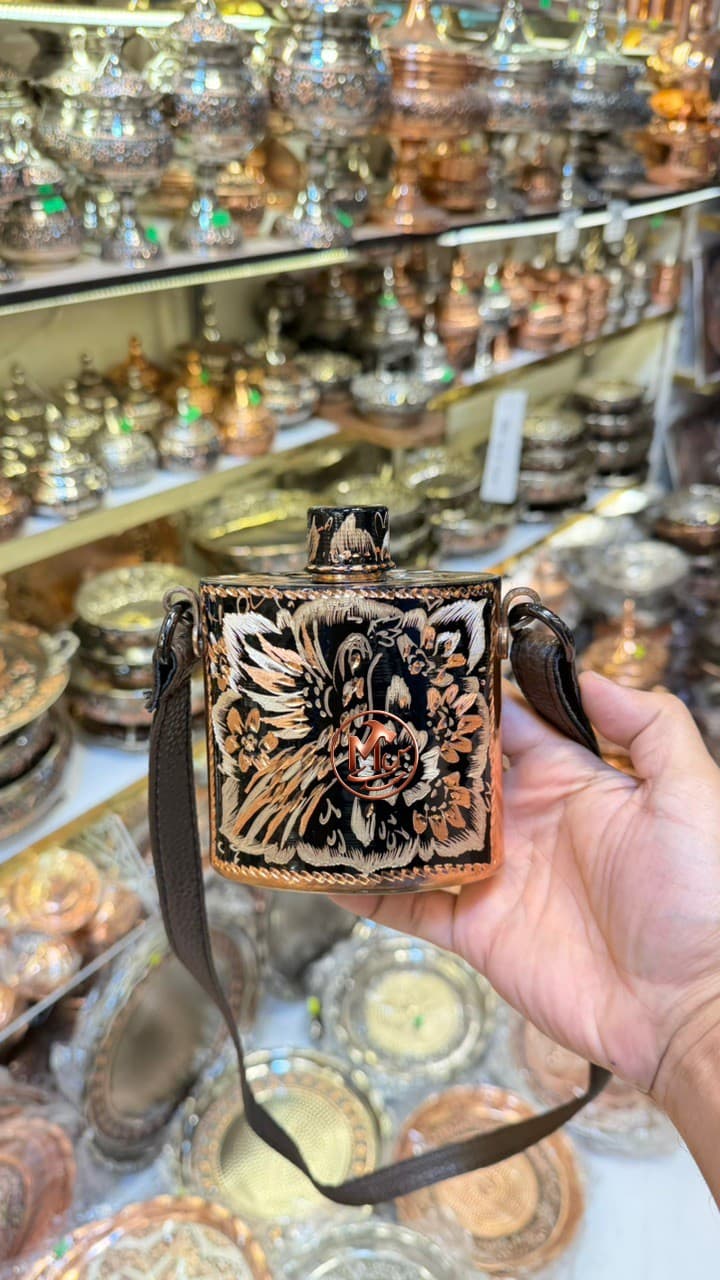 قمقمه مسي طرح گل بلبل مستطیل — تصویر ۵