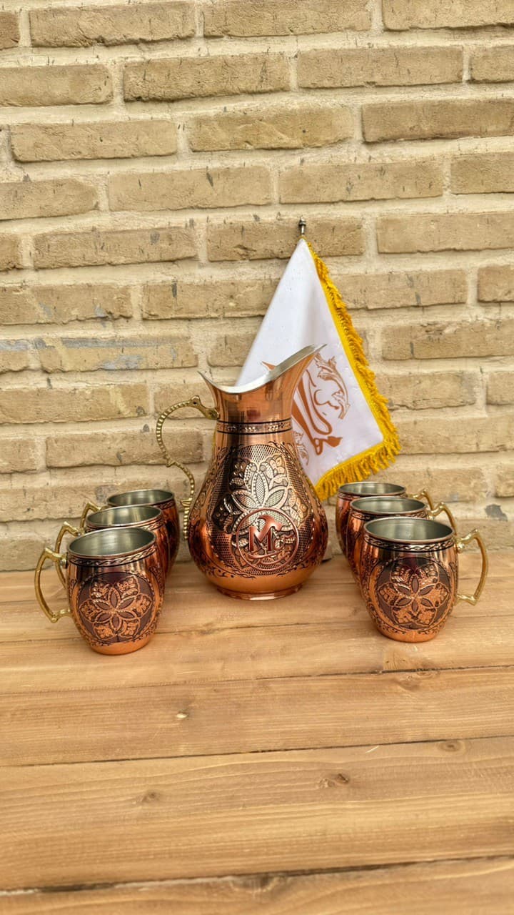 پارچ و لیوان مسی الماس تراش
