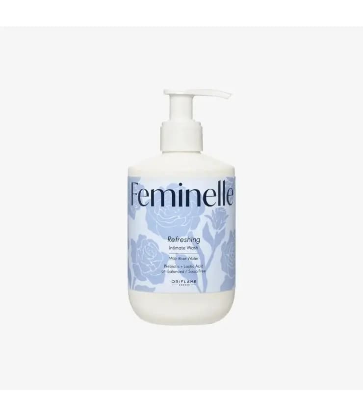 ژل شستشو واژینال شاداب کننده فمینله آبی اوریفلیم Feminelle Refreshing Intimate Wash with Rose Water