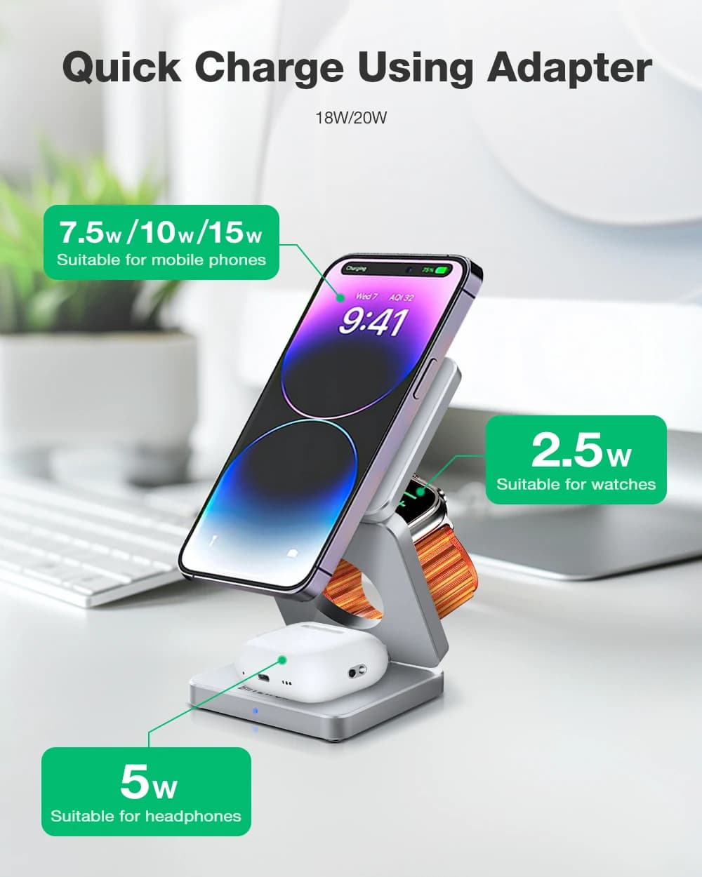 شارژر بی سیم 3 در 1 مگنتی BlitzWolf BW-iW30 با توان 15 وات — تصویر ۹