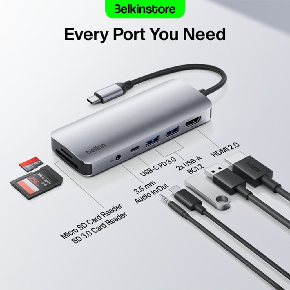 هاب 7 پورت تایپ سی بلکین (نسخه 2) – Connect USB-C 7-in-1 Multiport Hub AVC009fqSGY-V2 — تصویر ۶