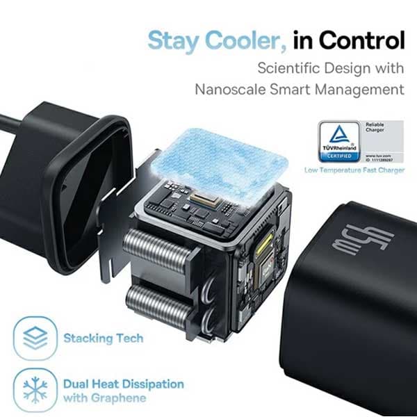 آداپتور شارژ دیواری 45 وات بیسوس Baseus PicoGo Fast Charger CCGAN45CE — تصویر ۹