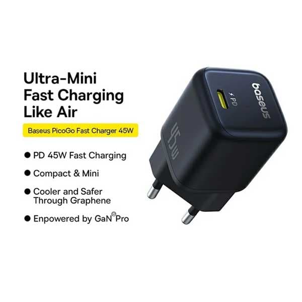 آداپتور شارژ دیواری 45 وات بیسوس Baseus PicoGo Fast Charger CCGAN45CE — تصویر ۶
