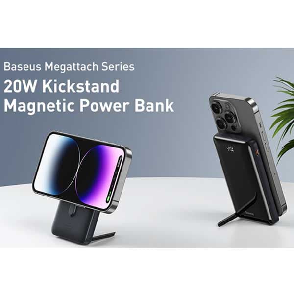 پاوربانک بیسیم مگنتی استنددار 10000 میلیآمپر بیسوس Baseus Wireless Fast Charge Power Bank 20W PPCX000003 — تصویر ۹