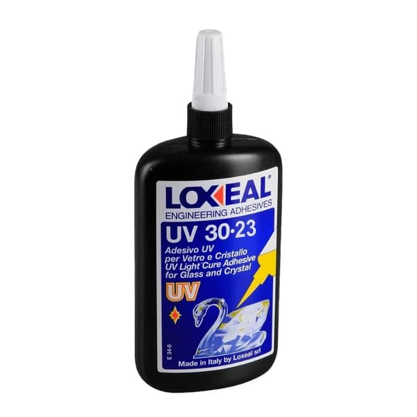چسب UV لاکسیل ایتالیا صنعتی مدل Loxeal UV 30-23 حجم 250 میلی‌لیتر مخصوص اتصالات شیشه‌ای